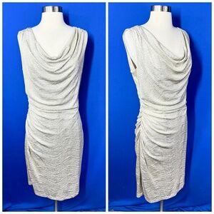 👗NWT🤩 |•RONNI NICOLE•| Gorgeous Metallic Cowl Neck Gold Dress 10